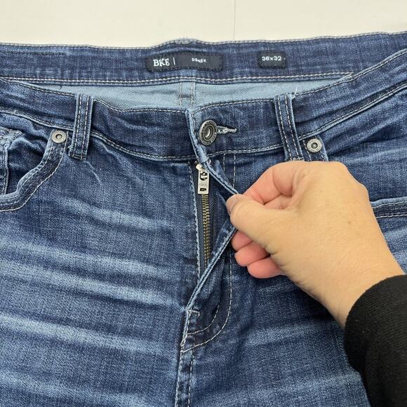 BKE Derek Jeans Mens Size 36X29 Blue Denim Relaxed Straight Stretch Whiskered - Picture 8 of 15